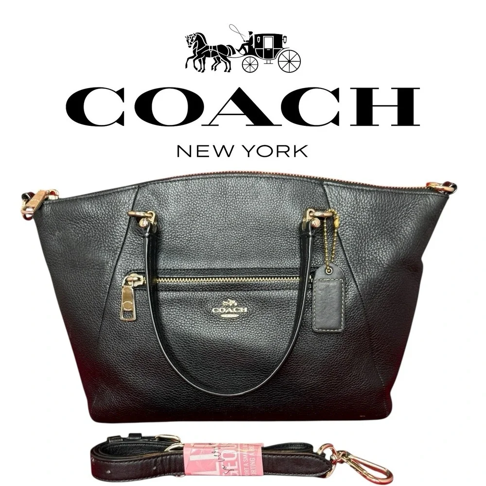 Coach Prairie Satchel Black Soft Pebbled Leather Shoulder Crossbody Bag Purse